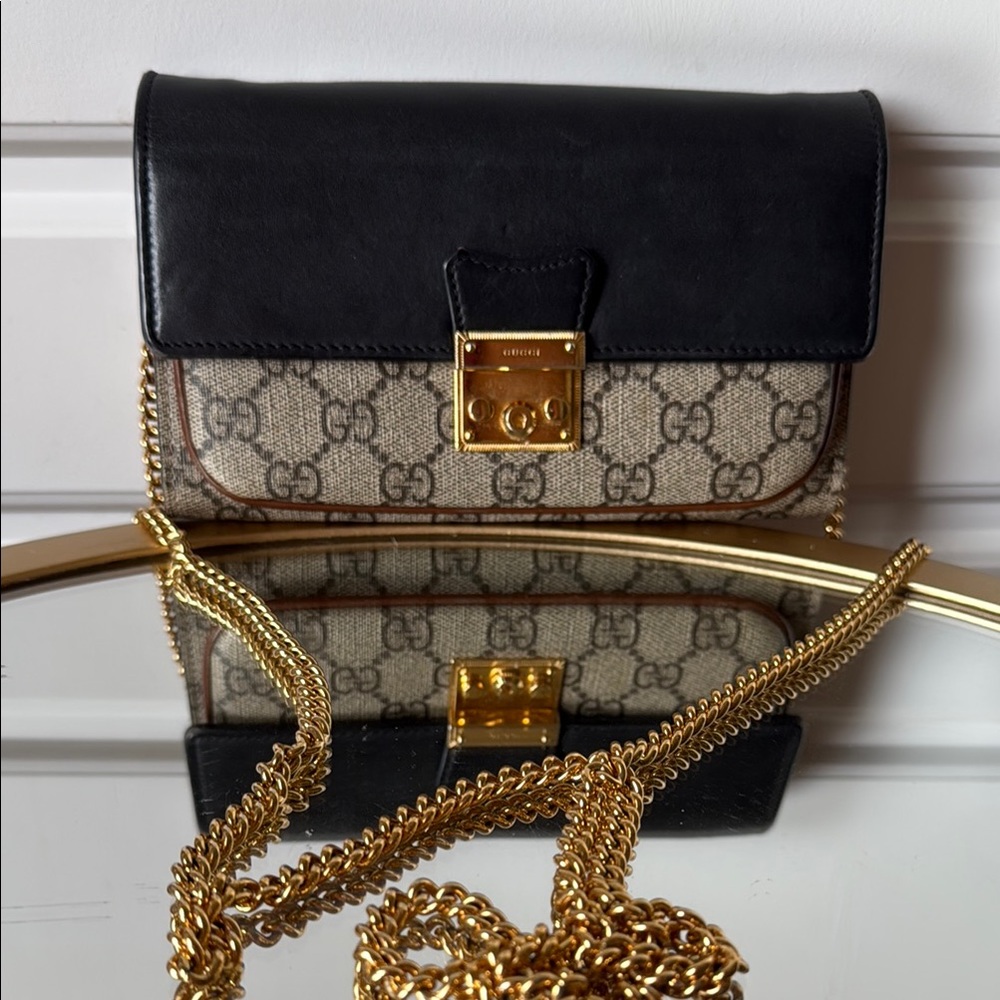 Gucci Black and Tan Wallet on Chain Shoulder Bag